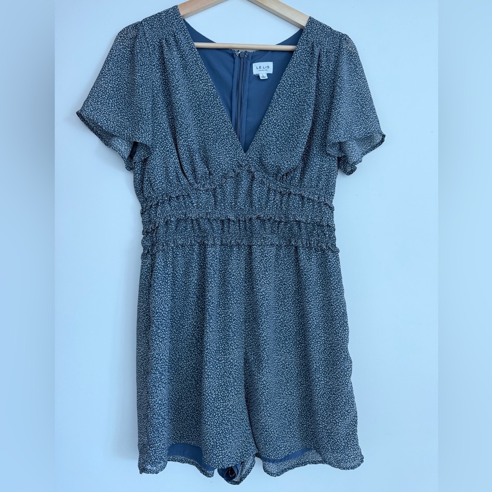 Blue Romper Shorts Animal Pint Ruffle Le Lis